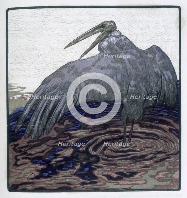 Stork in the water; scene from "The Jungle Book", 1919. Creator: Paul Jouve.