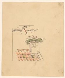 Stork nest on a chimney, c.1880-c.1910. Creator: Anon