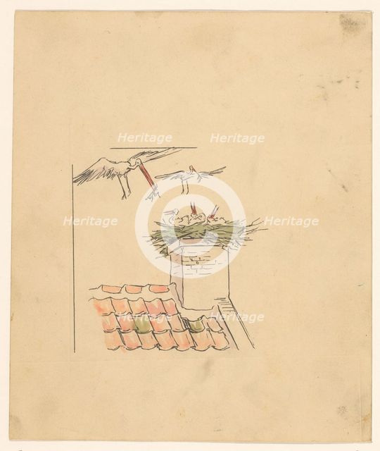 Stork nest on a chimney, c.1880-c.1910. Creator: Anon.