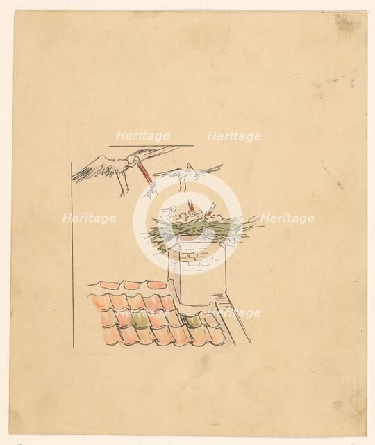 Stork nest on a chimney, c.1880-c.1910. Creator: Anon.