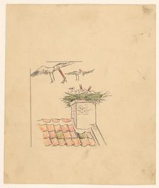 Stork nest on a chimney, c.1880-c.1910. Creator: Anon
