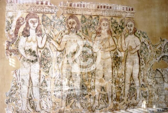 Story of Adam and Eve, Early Coptic Wallpainting. Egypt, c6th century.  Artist: Unknown.