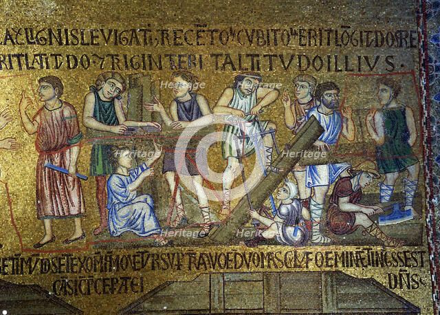 Story of Noah: The building of the Ark (Detail of Interior Mosaics in the St. Mark's Basilica), 11th century. Artist: Byzantine Master  