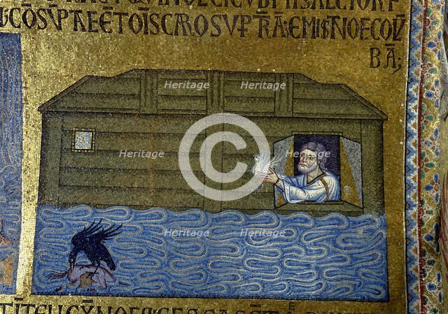 Story of Noah: Noah sending the raven and the first dove (Detail of Interior Mosaics in the St. Mark's Basilica), 11th century. Artist: Byzantine Master  