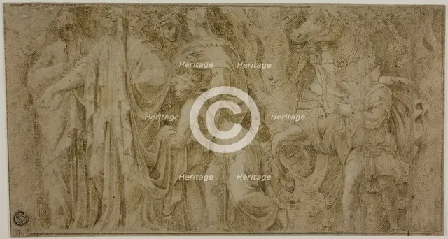 Story of Niobe: Niobe Receiving Gifts from Worshippers; Youth with Horse, n.d. Creator: Unknown.