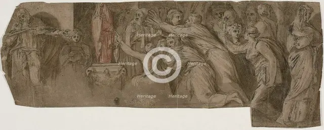 Story of Niobe: Priests and Worshippers before a Statue of Niobe, n.d. Creator: Unknown.