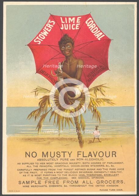 Stower's Lime Juice Cordial, 1890s. Artist: Unknown