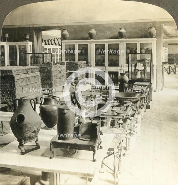 'Stove and money chests found at Pompeii, National Museum, Naples, Italy', c1909. Creator: Unknown.