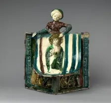 Stove Tile with Saint John the Evangelist and Samson, Hungarian, late 15th century. Creator: Unknown