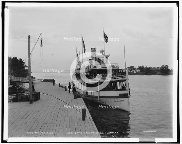 Str. New Island Wanderer landing at the Frontenac, Round Island, N.Y., between 1890 and 1901. Creator: Unknown.