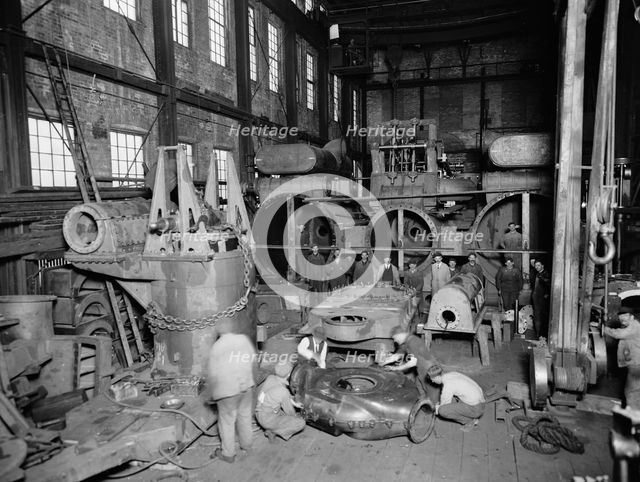 Str. no. 190, main engine in shop, 3 cyln. compound-inclined type, between 1910 and 1920. Creator: William H. Jackson.