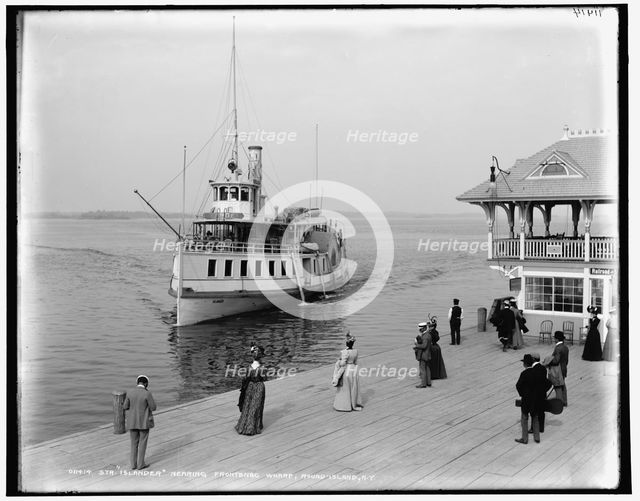 Str. Islander nearing Frontenac wharf, Round Island, N.Y., between 1890 and 1901. Creator: Unknown.