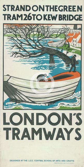 'Strand on the Green, Tram 26 to Kew Bridge', London County Council (LCC) Tramways poster, 1924. Artist: M Haythorne