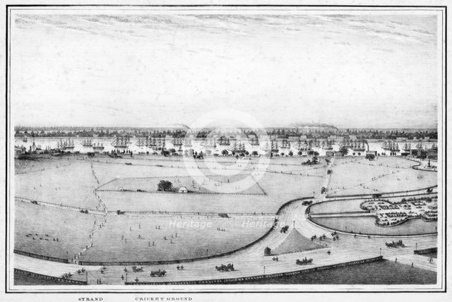 Strand and cricket ground, panorama of Calcutta, India, c1840s.Artist: Frederick Fiebig