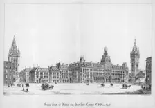 Strand front of design for new law courts, 1867. Artist: E Wimbridge
