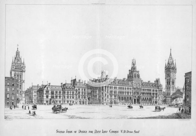 Strand front of design for new law courts, 1867. Artist: E Wimbridge