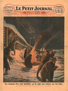 Stranded train passengers are attacked by wolves, 1929. Creator: Unknown