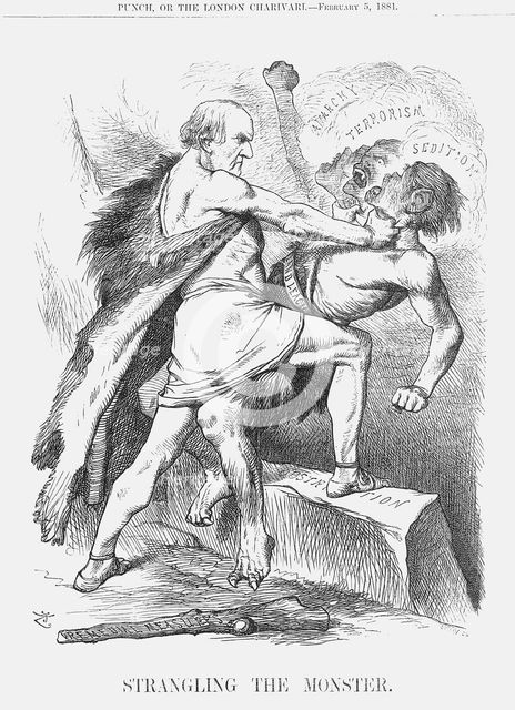 'Strangling the Monster', 1881. Creator: Joseph Swain.