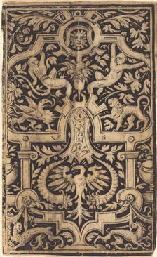 Strapwork and Foliage Ornament on Dark Ground with Monkeys and other Animals. Creator: Virgil Solis