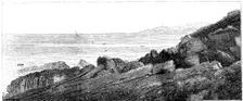Strata of red sandstone, slightly inclined, Siccar Point, Berwickshire 1852. Creator: Charles Lyell