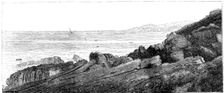 Strata of red sandstone, slightly inclined, Siccar Point, Berwickshire 1852. Creator: Charles Lyell