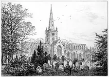 Stratford church as seen from the north, Stratford-upon-Avon, Warwickshire, 1885.Artist: Edward Hull