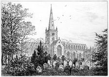 Stratford church as seen from the north, Stratford-upon-Avon, Warwickshire, 1885.Artist: Edward Hull