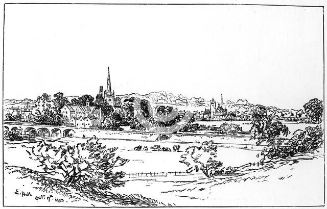 Stratford-upon-Avon, Warwickshire, as seen from the southeast, 1885.Artist: Edward Hull