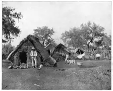 Straw cottages, Salamanca, Mexico, late 19th century.Artist: John L Stoddard