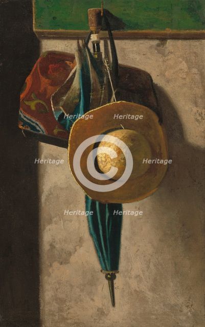Straw Hat, Bag, and Umbrella, 1890/early 1900s. Creator: John Frederick Peto.