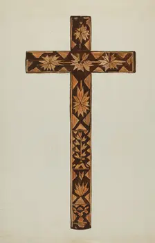 Straw Inlay Cross, c. 1937. Creator: Marjery Parish