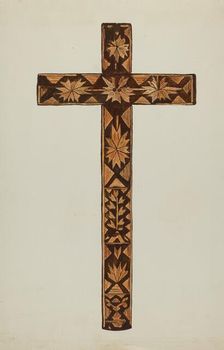 Straw Inlay Cross, c. 1937. Creator: Marjery Parish