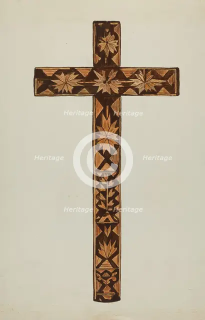 Straw Inlay Cross, c. 1937. Creator: Marjery Parish.