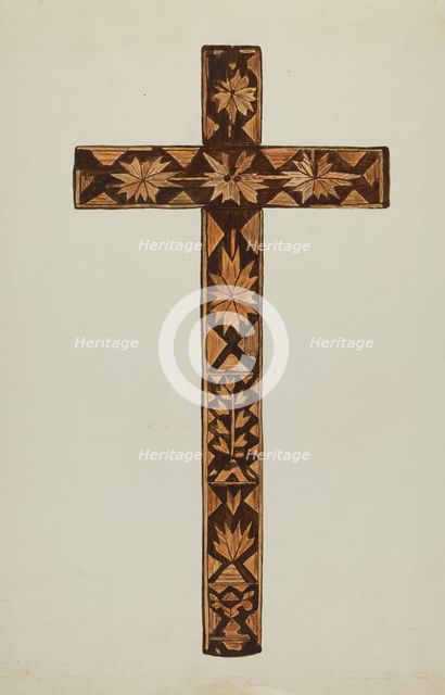 Straw Inlay Cross, c. 1937. Creator: Marjery Parish.