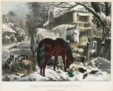 Straw-yard, Winter, 1800s. Creator: James Merritt Ives (American, 1824-1895), and ; Nathaniel Currier (American, 1813-1888)