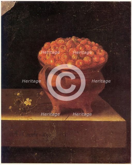 Strawberries in a Stone Jar, 1697. Creator: Adriaen Coorte.