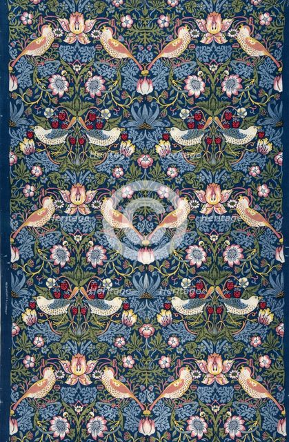 Strawberry Thief. Decorative fabric, 1883. Creator: Morris, William (1834-1896).