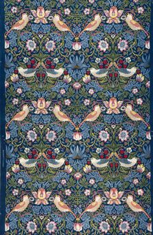Strawberry Thief. Decorative fabric, 1883. Creator: Morris, William (1834-1896)