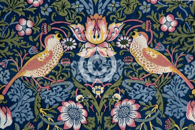 Strawberry Thief. Decorative fabric, 1883. Creator: Morris, William (1834-1896).