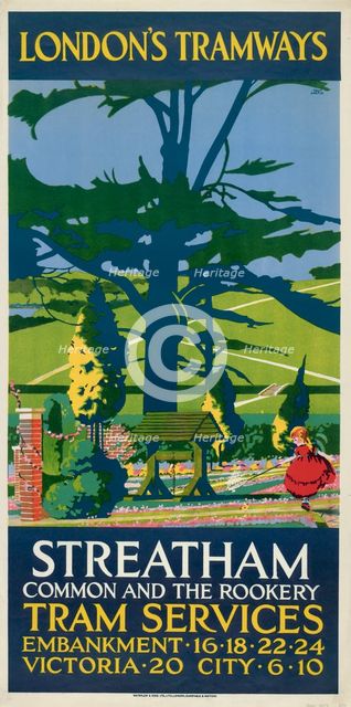 'Streatham Common and the Rookery', London County Council (LCC) Tramways poster, 1927. Artist: Tony Castle