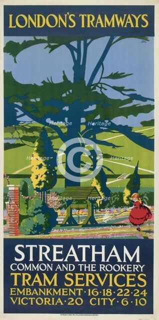 'Streatham Common and the Rookery', London County Council (LCC) Tramways poster, 1927. Artist: Tony Castle