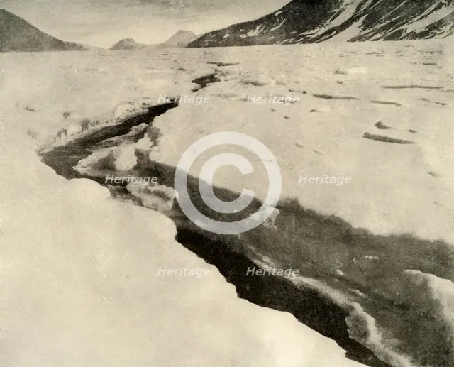 'Stream of Running Water in the Middle of the Ferrar Glacier in Midsummer', c1908, (1909).  Artist: Unknown.