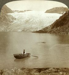 Stream of solid ice (Hardanger glacier) and lake where it melts, Norway c1905. Creator: Unknown