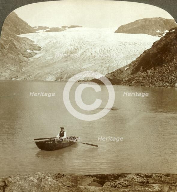 'Stream of solid ice (Hardanger glacier) and lake where it melts, Norway', c1905. Creator: Unknown.