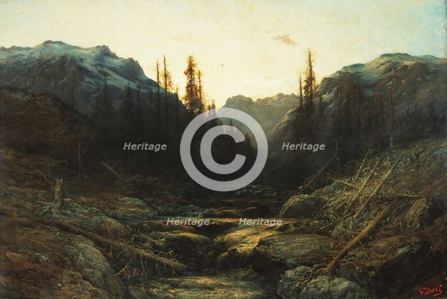 Stream in Mountains at Dusk, mid or late 19th century. Creator: Gustave Doré.