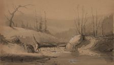 Stream with a Fallen Tree, mid 19th century. Creator: Alfred Jacob Miller