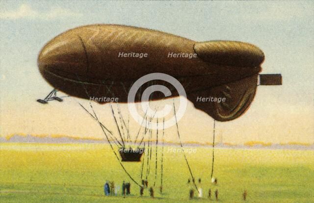 Streamlined barrage balloon with basket, 1918, (1932).  Creator: Unknown.
