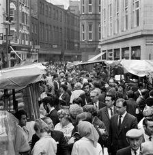 Street market at Leather Lane, Holborn, London, 1960s. Artist: John Gay