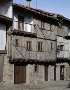 Street of La Alberca (Salamanca), and a house façade