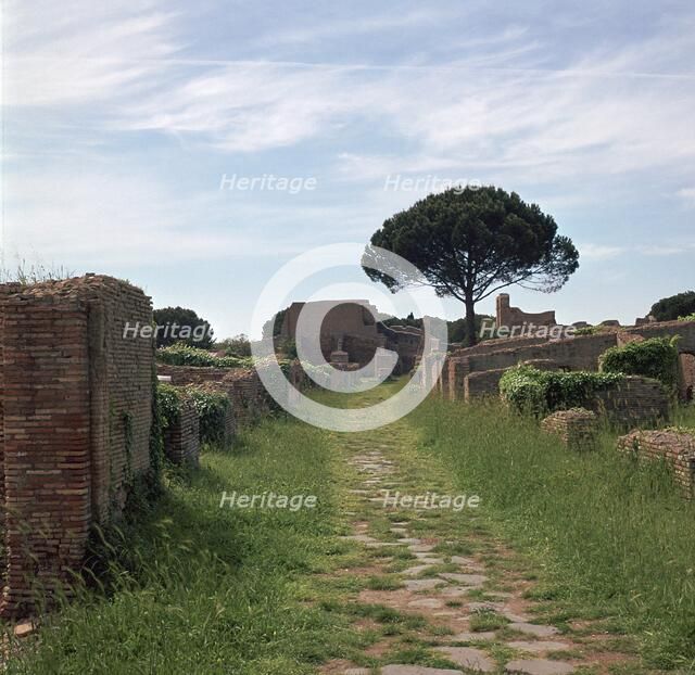 Street and buildings in the Roman town of Ostia, 2nd century. Artist: Unknown